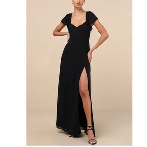 Lulus Black Flutter Sleeve Sweetheart Neck Maxi‎ Dress Size M